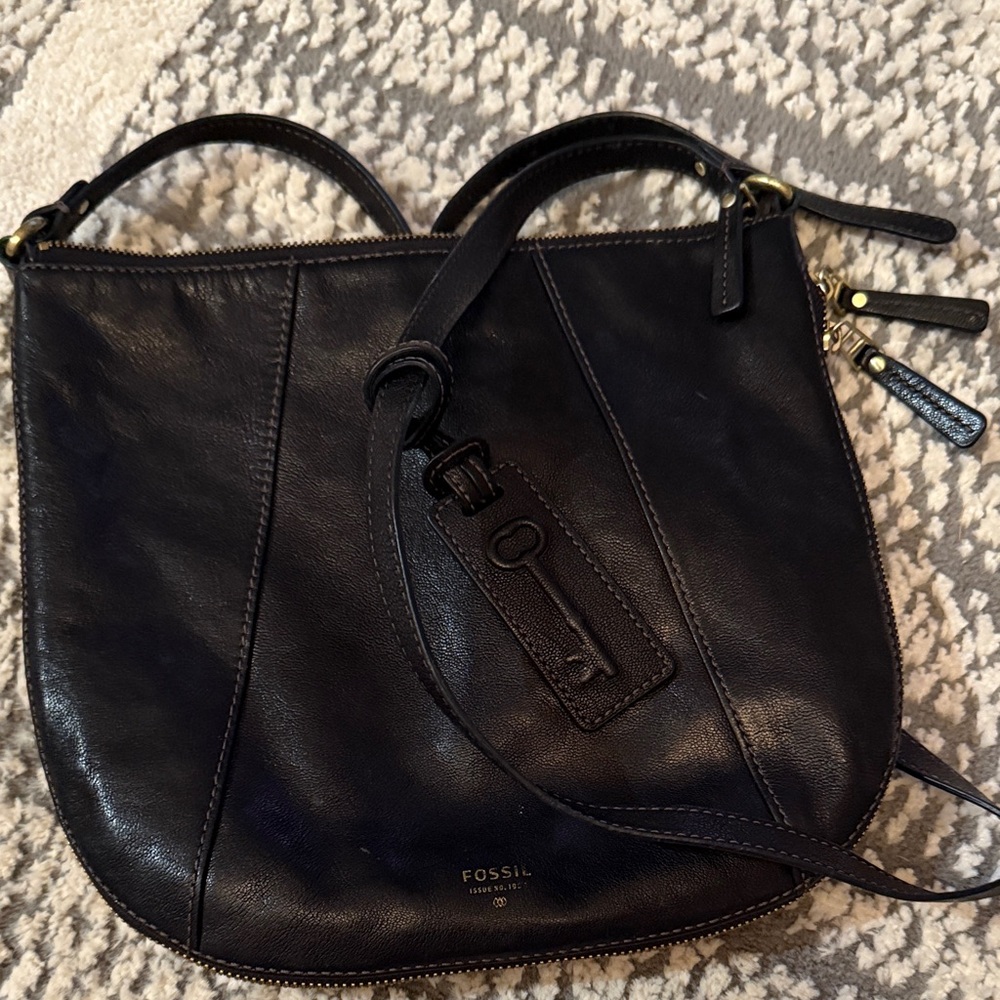 Fossil Black Leather Crossbody Bag